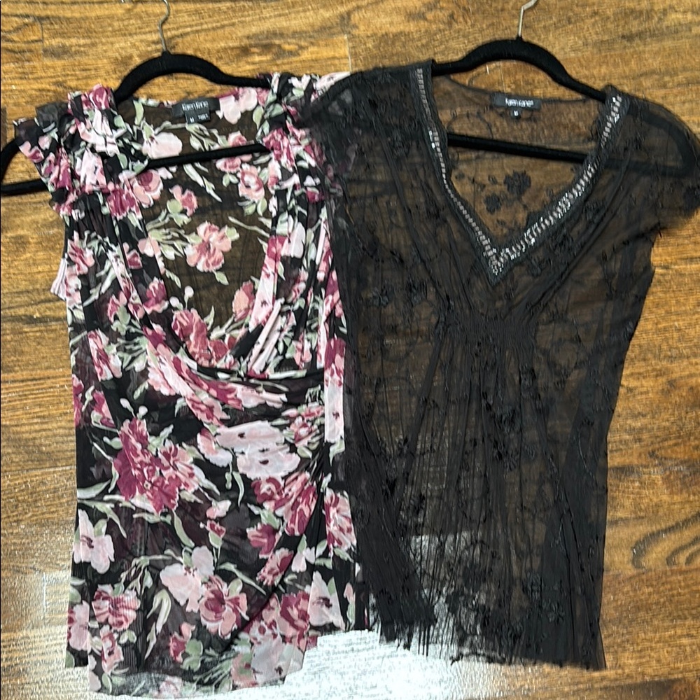 Karen Kane Floral and Lace Women Tops - Black and Pink